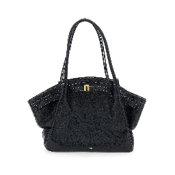 Hana Black Shoulder bag with Two Handles and Logo lettering on the Front in Ecoleather for Women