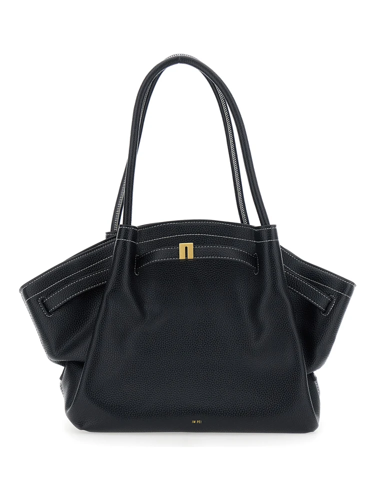 Hana Black Shoulder bag with Two Handles and Logo lettering on the Front in Ecoleather for Women
