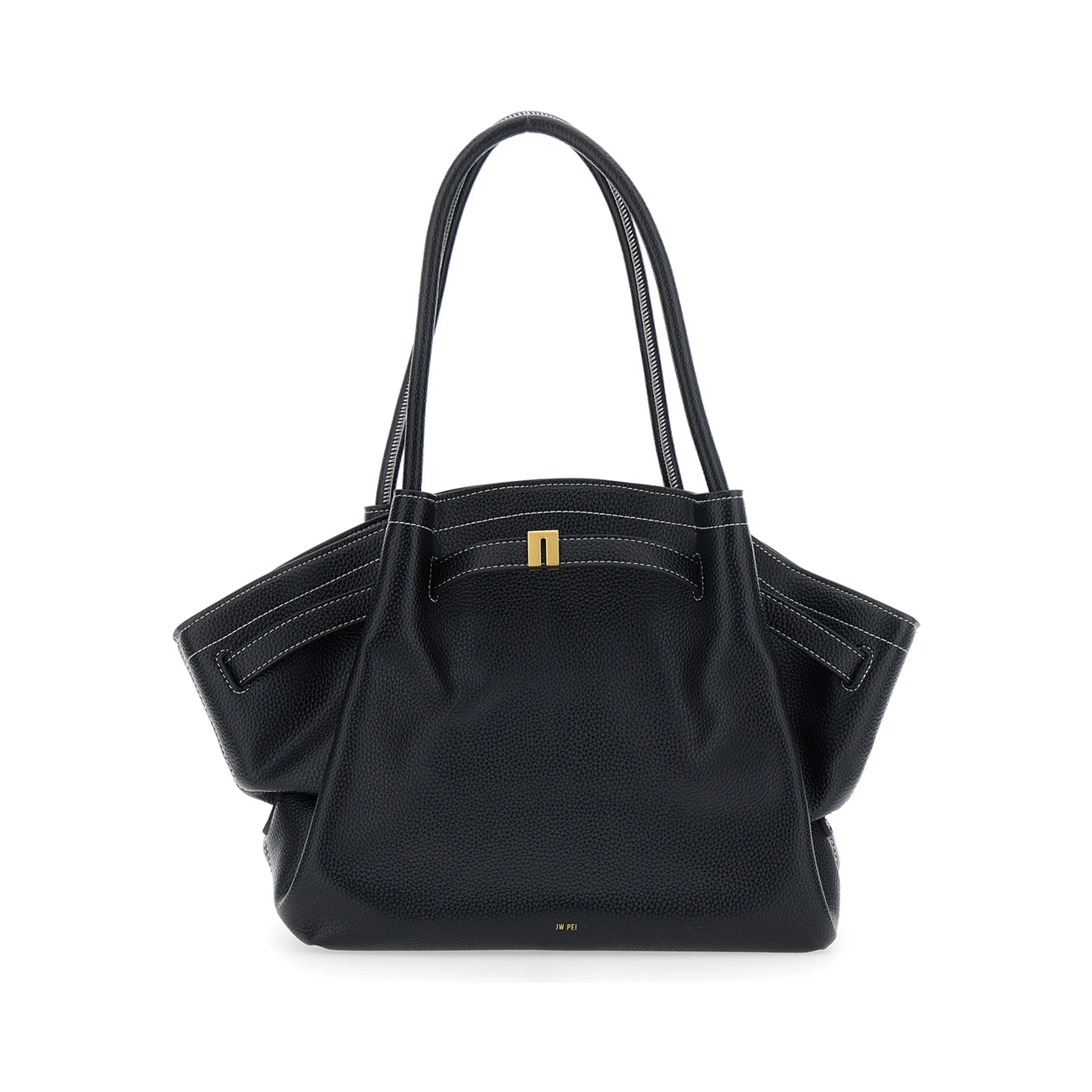 Hana Black Shoulder bag with Two Handles and Logo lettering on the Front in Ecoleather for Women