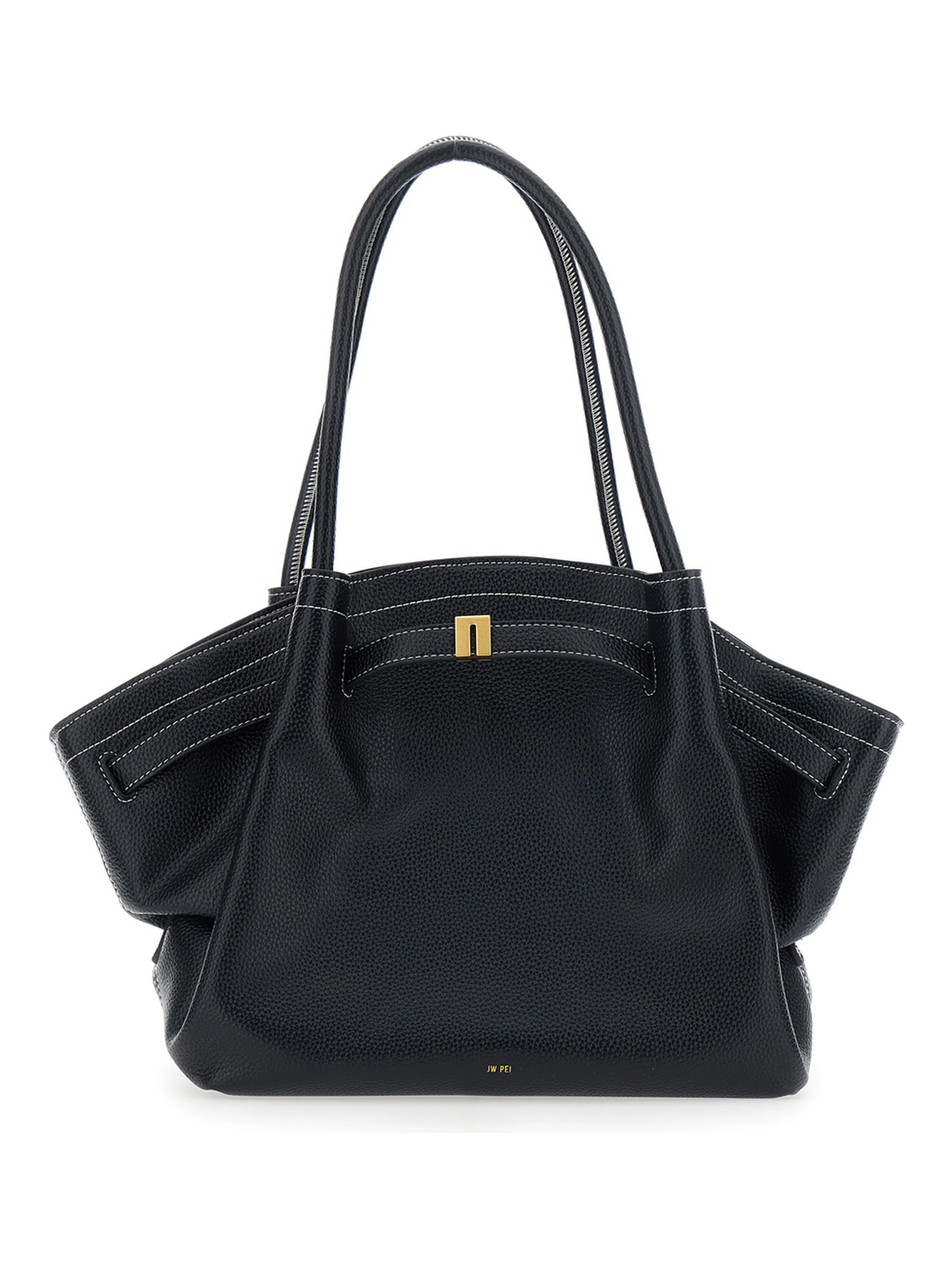 Hana Black Shoulder bag with Two Handles and Logo lettering on the Front in Ecoleather for Women