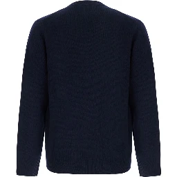Blue Crew Neck Sweater with Long-Sleeve in Cashmere for Women