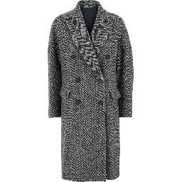 Grey Double-breasted coat with Peak revers in wool for women