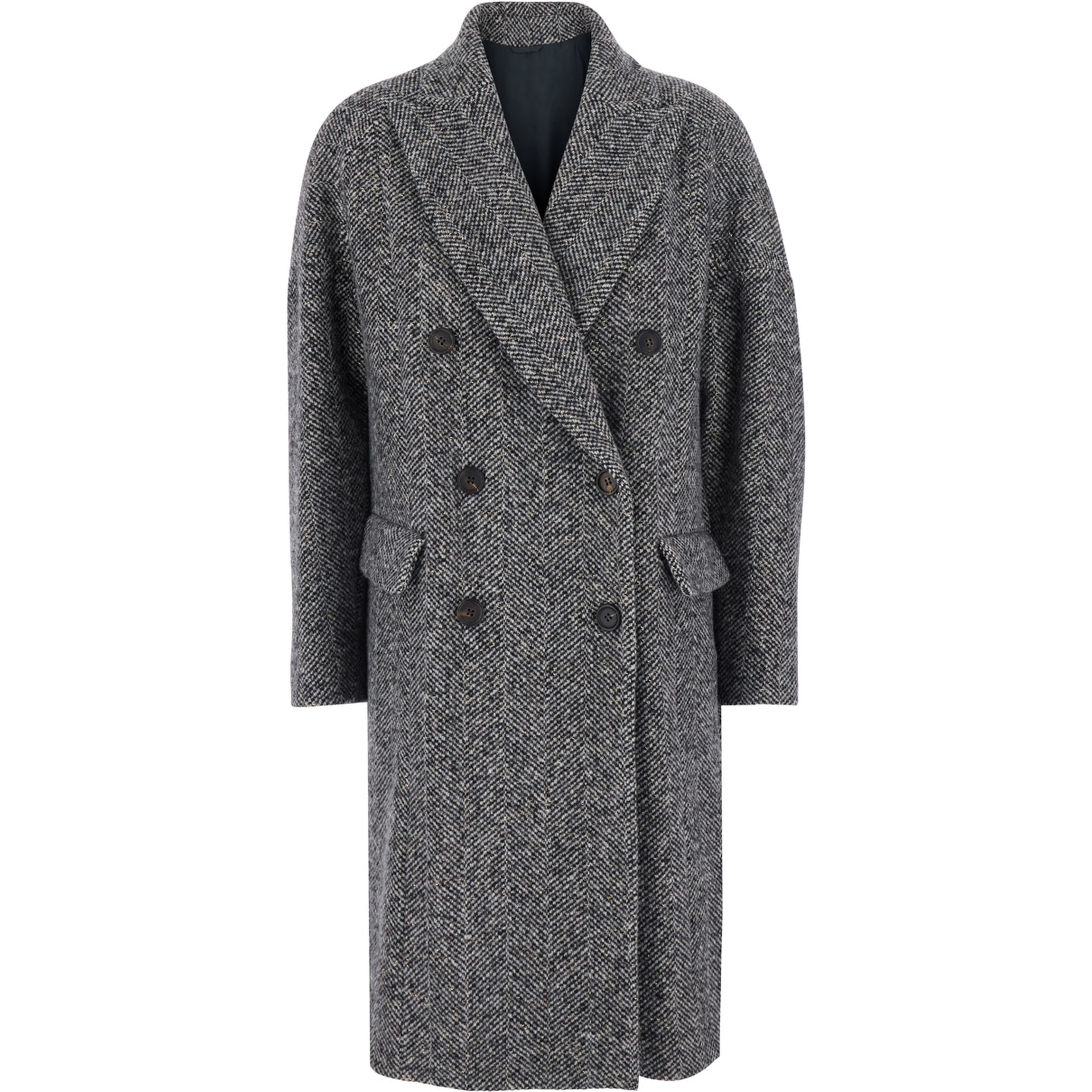 Grey Double-breasted coat with Peak revers in wool for women