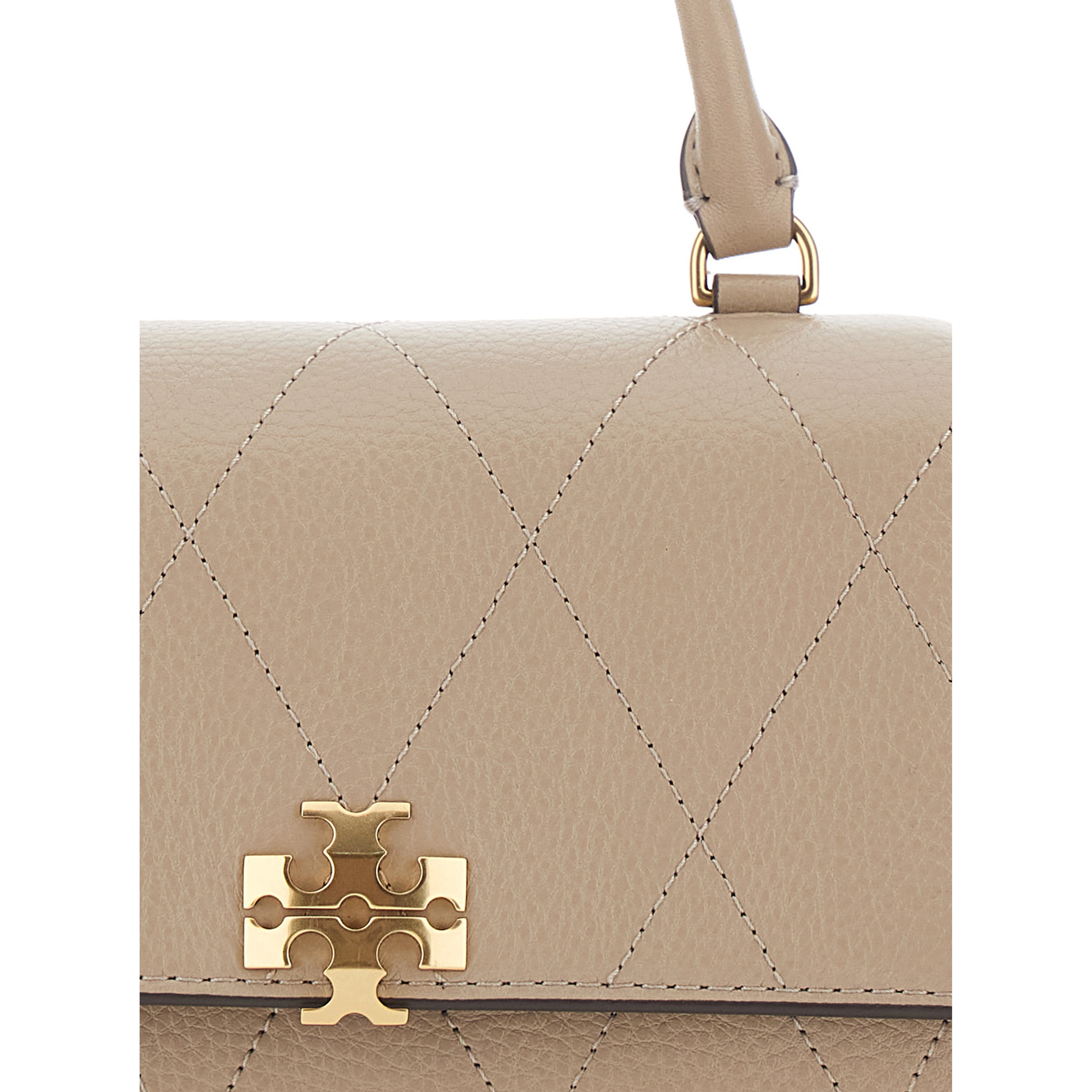 Charlie Beige Mini Bag with Chain Strap and Logo Plate on Front in Quilted Leather for Women