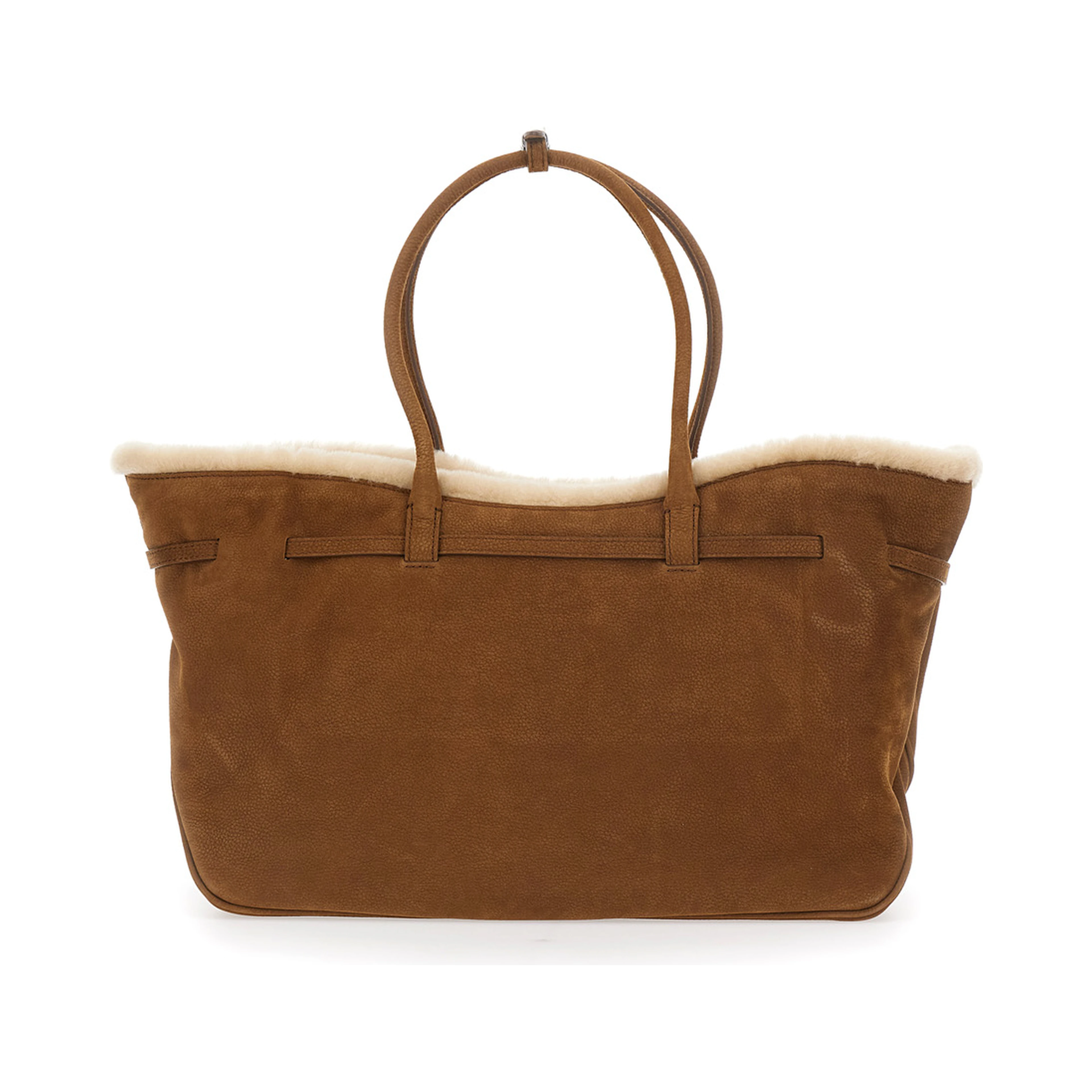 Shoulder bag with zip closure in beige shearling for women