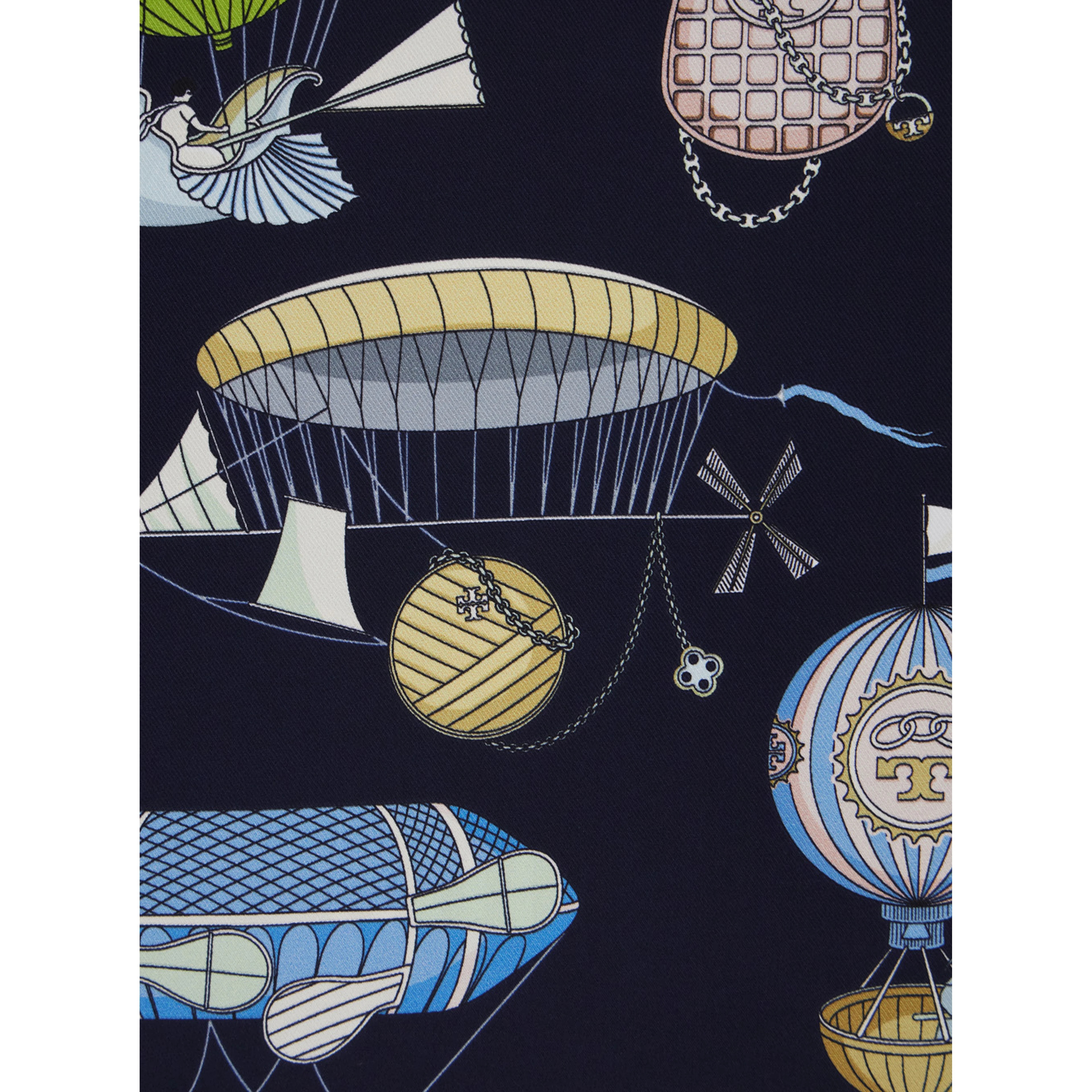 Hot Air Balloon Neckerchief Blue with Balloon Print in Silk for Women