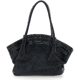 Hana Black Shoulder bag with Two Handles and Logo lettering on the Front in Ecoleather for Women