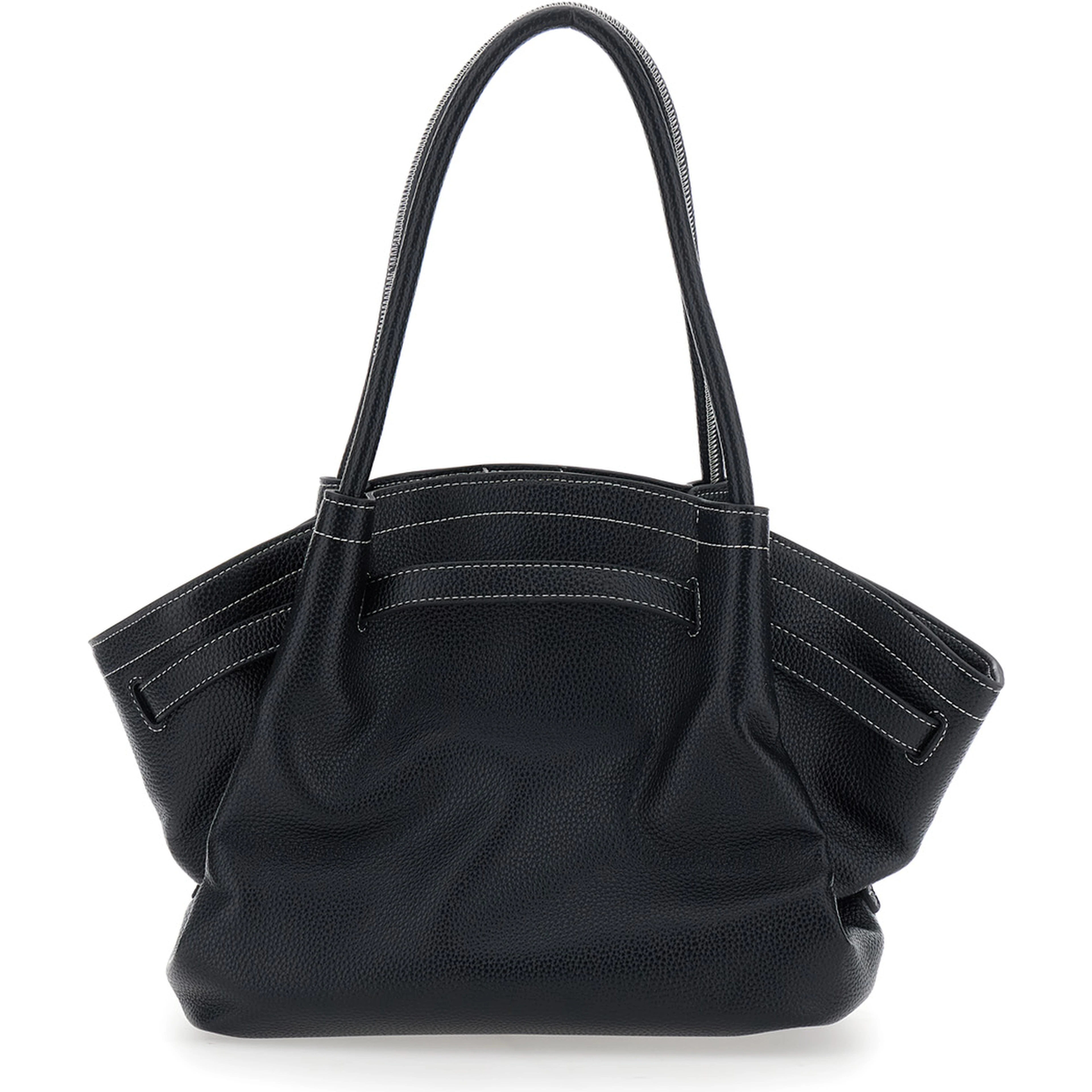 Hana Black Shoulder bag with Two Handles and Logo lettering on the Front in Ecoleather for Women
