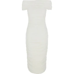 White Dress with Square Neck and Ruching Design in Tech Fabric Women