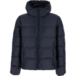 Blue Down jacket with Front Zip and Side Pockets in Tech Fabric Men
