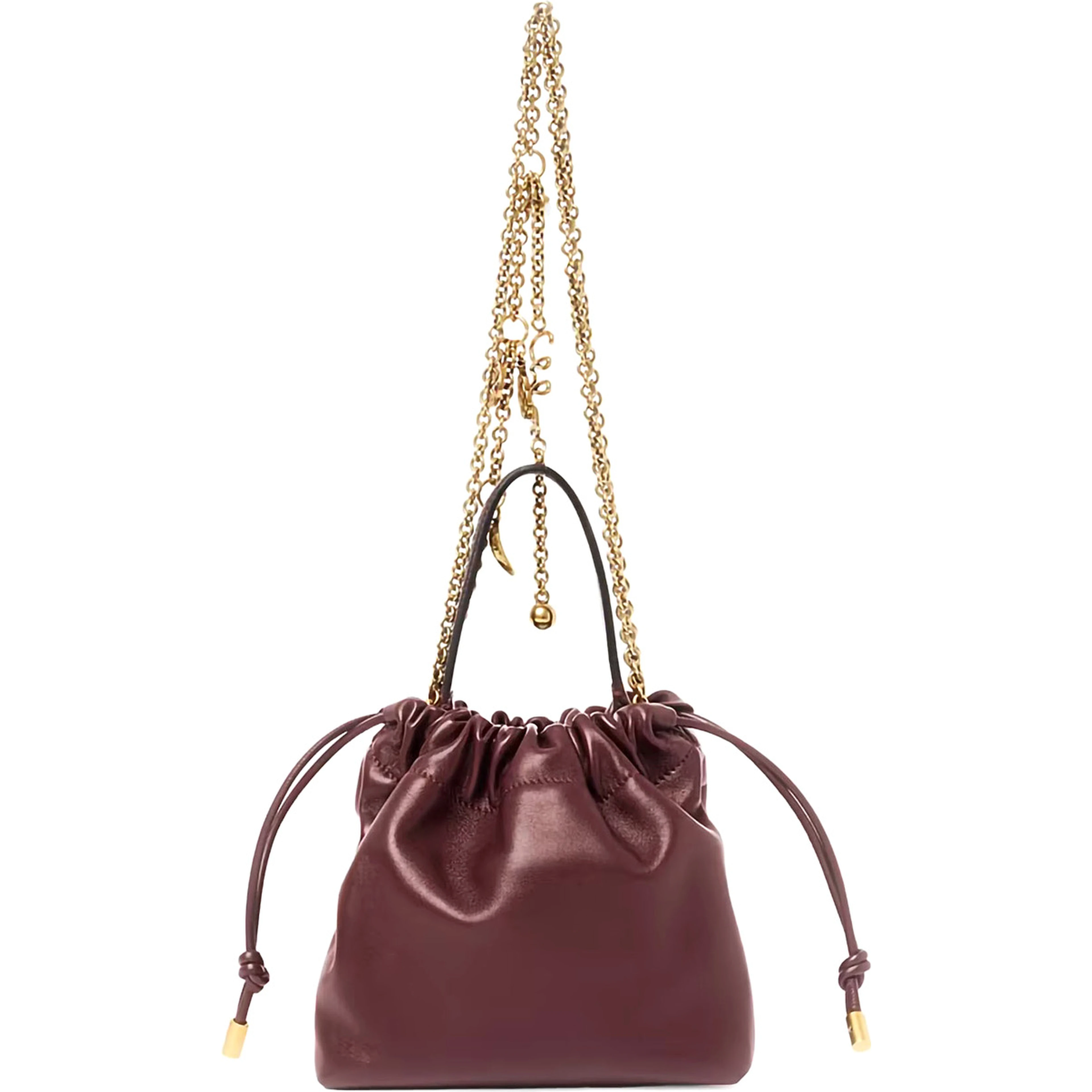 Icon Bordeaux handbag with sliding chain shoulder strap and charm in leather for women