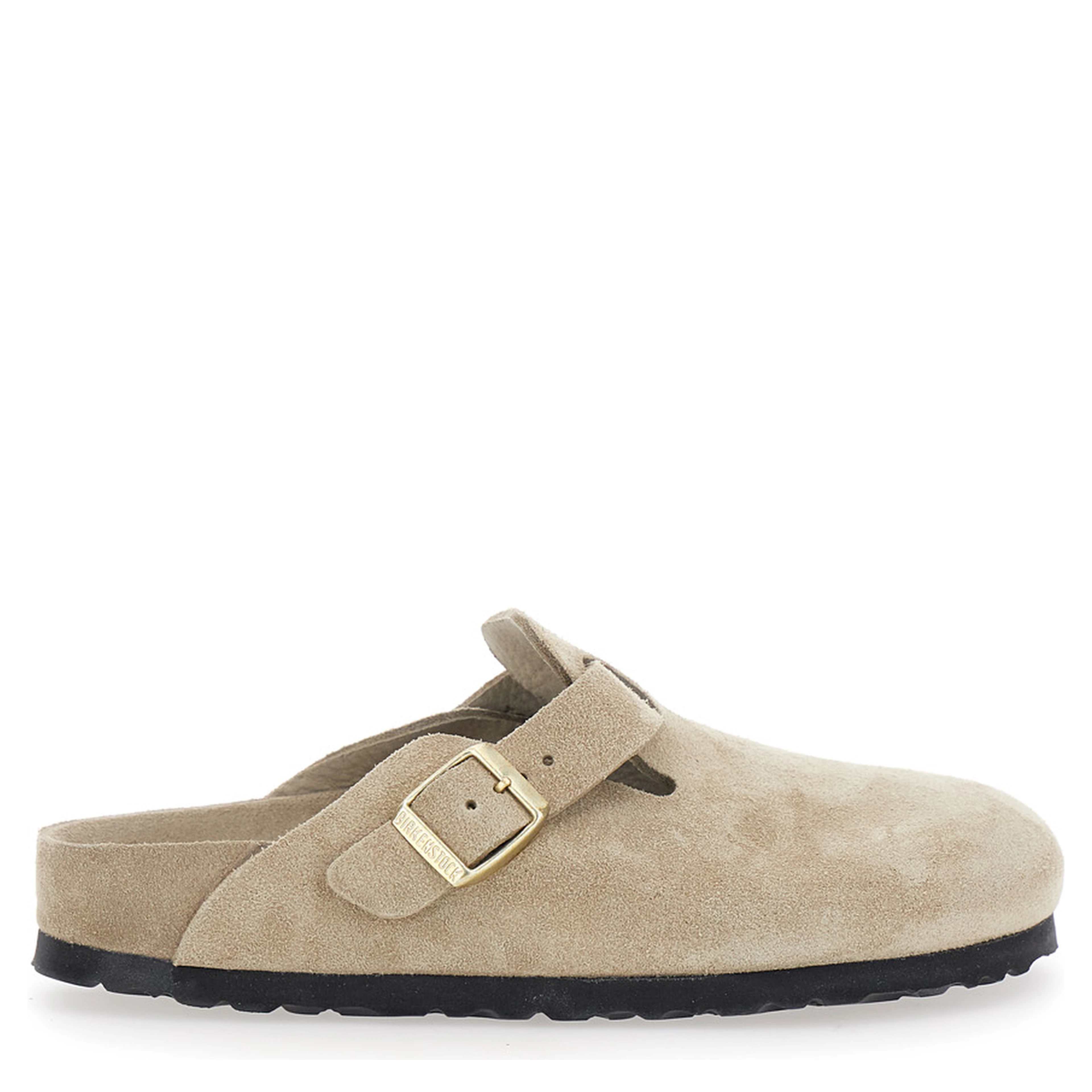 Boston Beige Mules with Buckle and Rounded Toe in Suede for Women