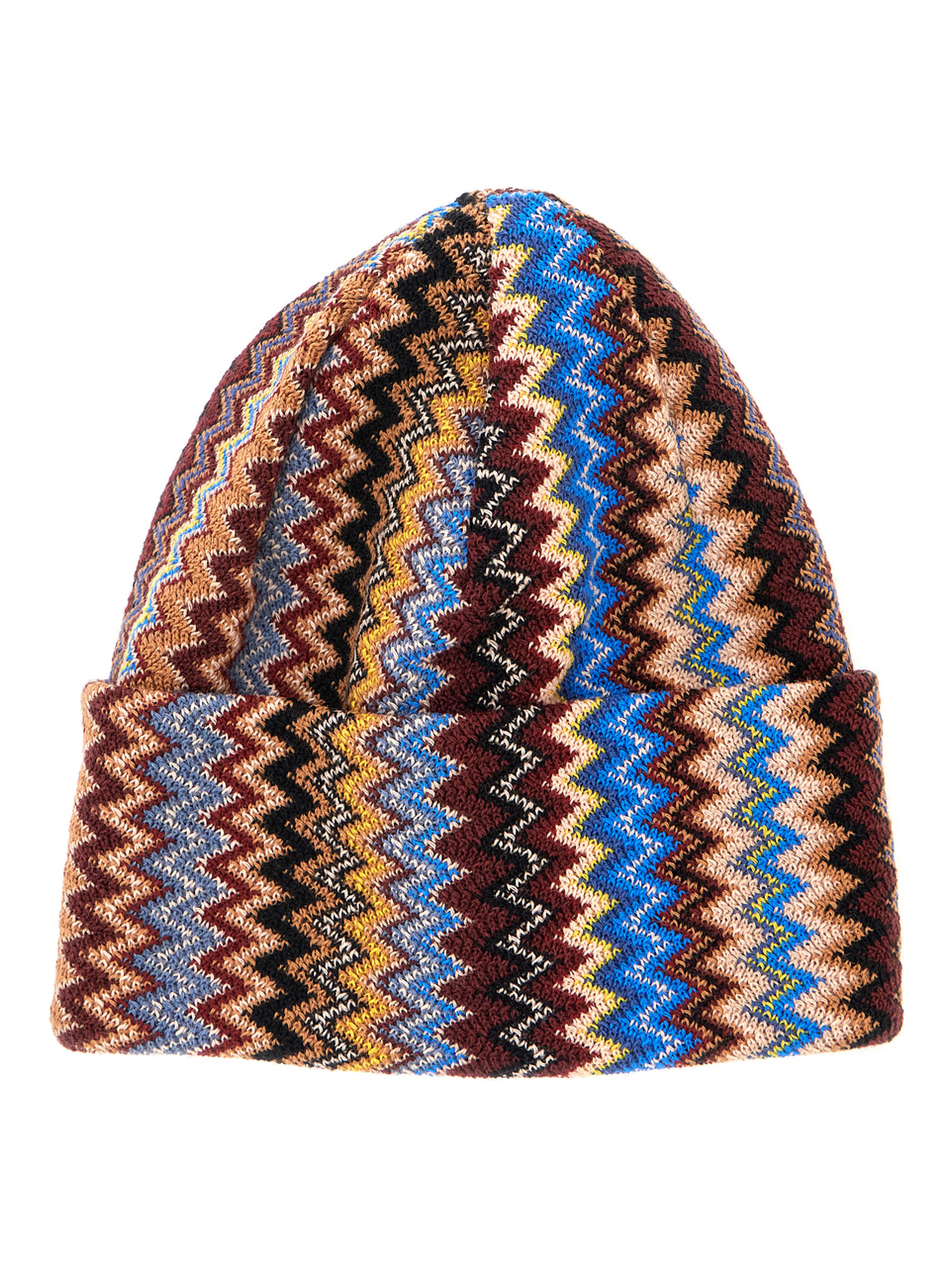 Multicolor beanie with turn-up brim ZigZag motif in wool blend for men