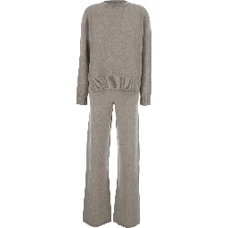 CASHMERE SET with long sleeves and V-neck in beige cashmere for women
