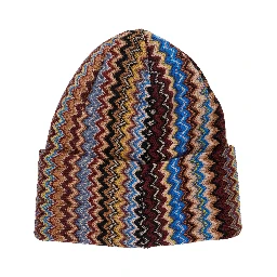Multicolor beanie with turn-up brim ZigZag motif in wool blend for men