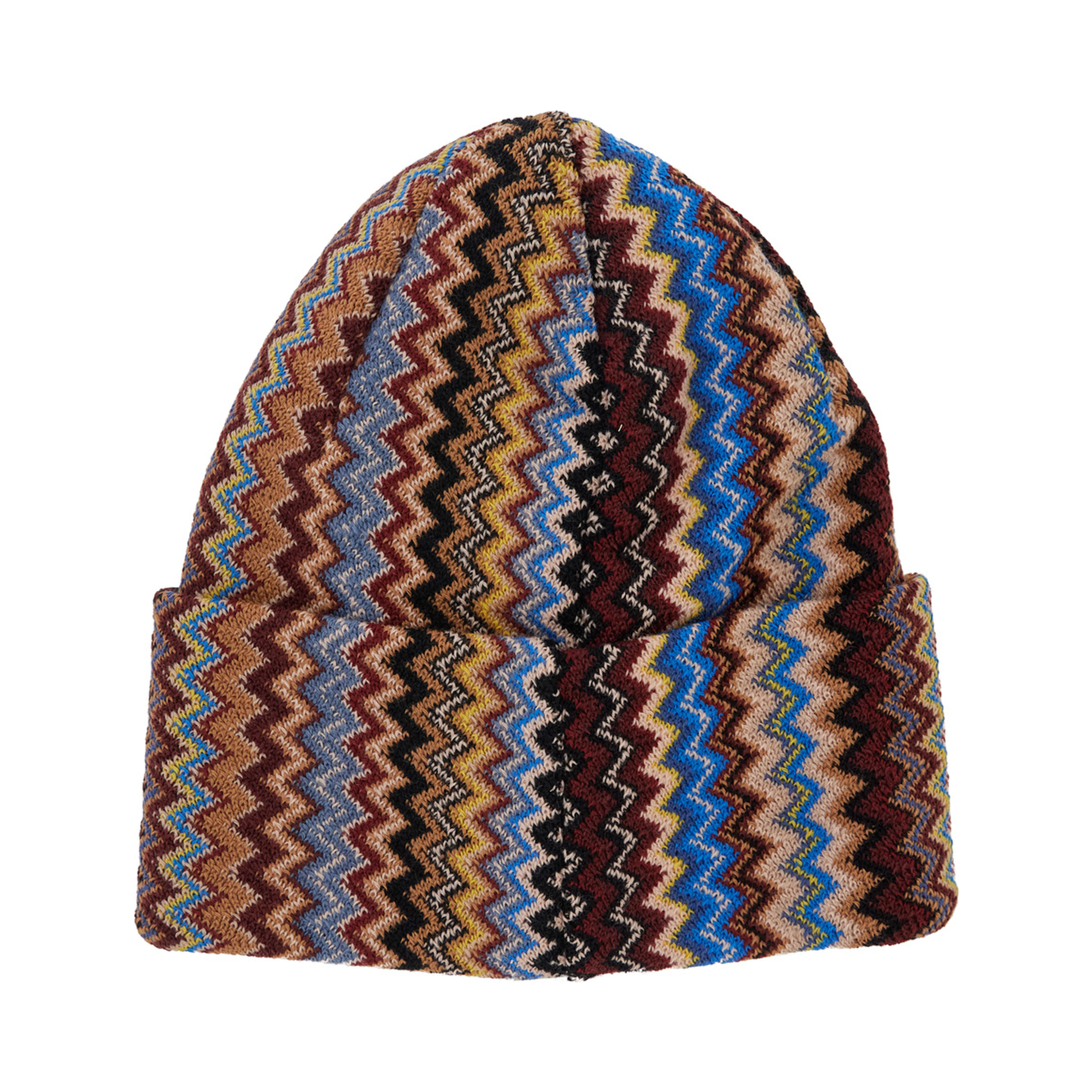 Multicolor beanie with turn-up brim ZigZag motif in wool blend for men