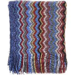 multicolor Scarf with all-over Zig Zag motif and fringed edge in wool and fabric blend for men