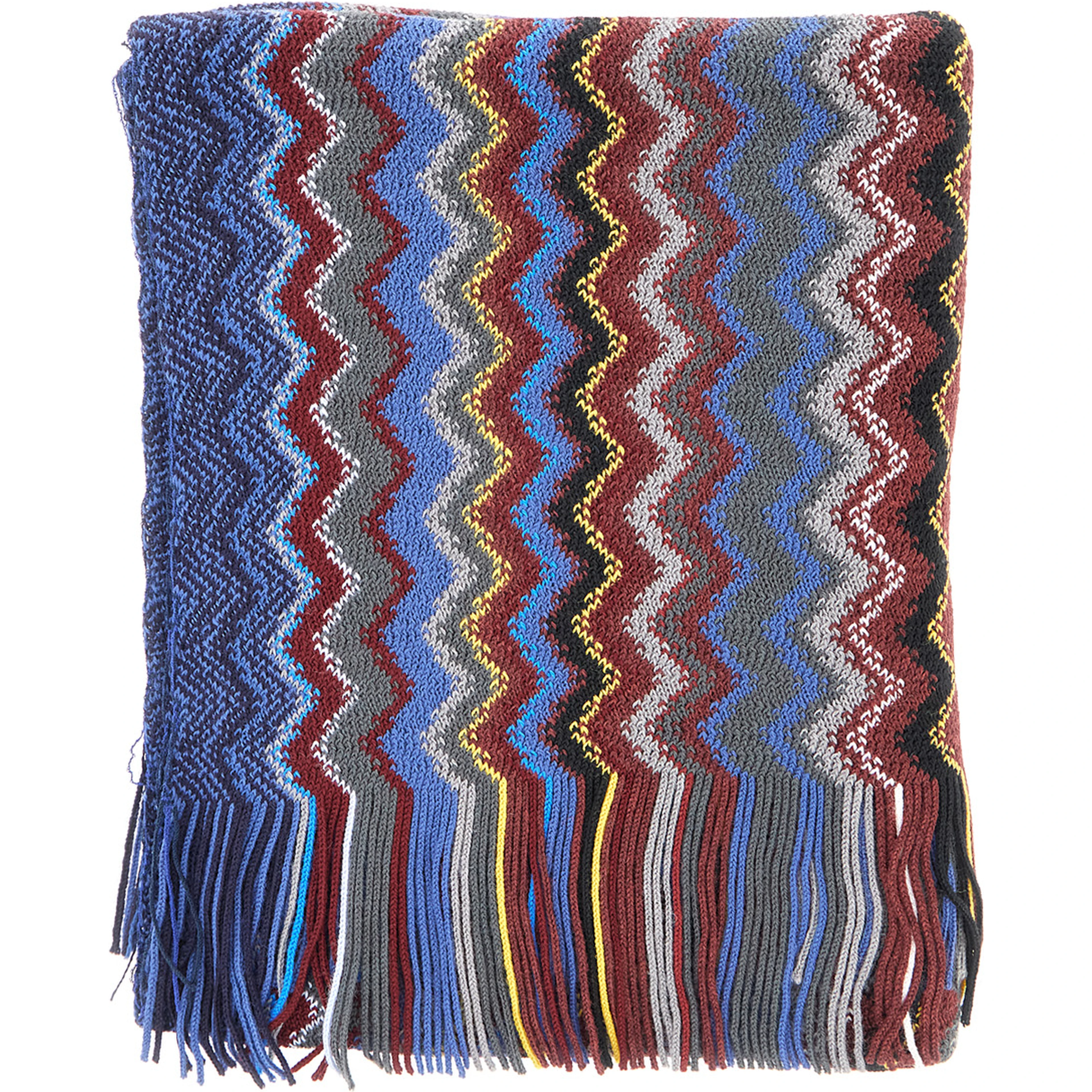 multicolor Scarf with all-over Zig Zag motif and fringed edge in wool and fabric blend for men