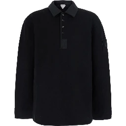 Black Sweatshirt with polo collar and patch with Intreccio on the sleeve in cotton for men