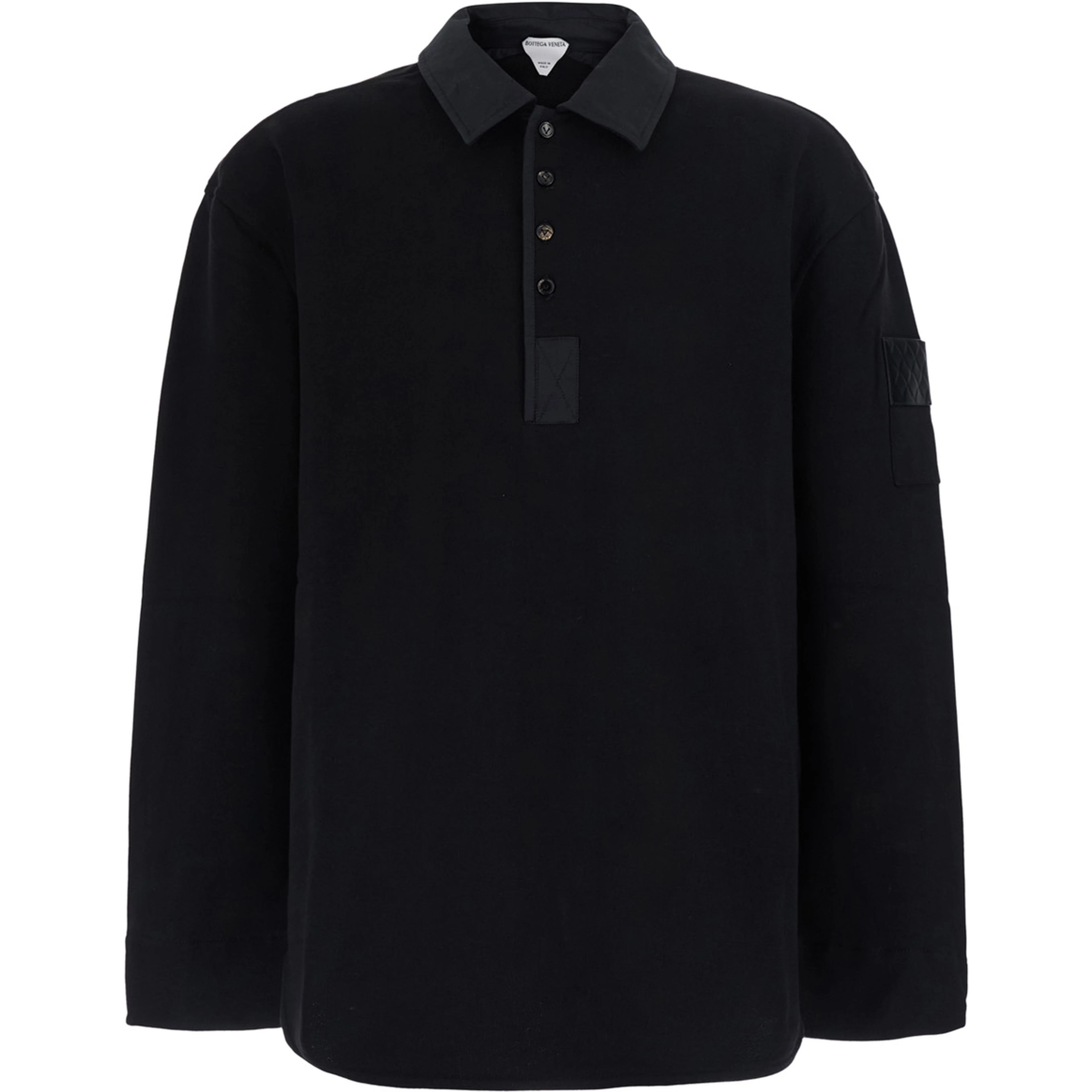 Black Sweatshirt with polo collar and patch with Intreccio on the sleeve in cotton for men
