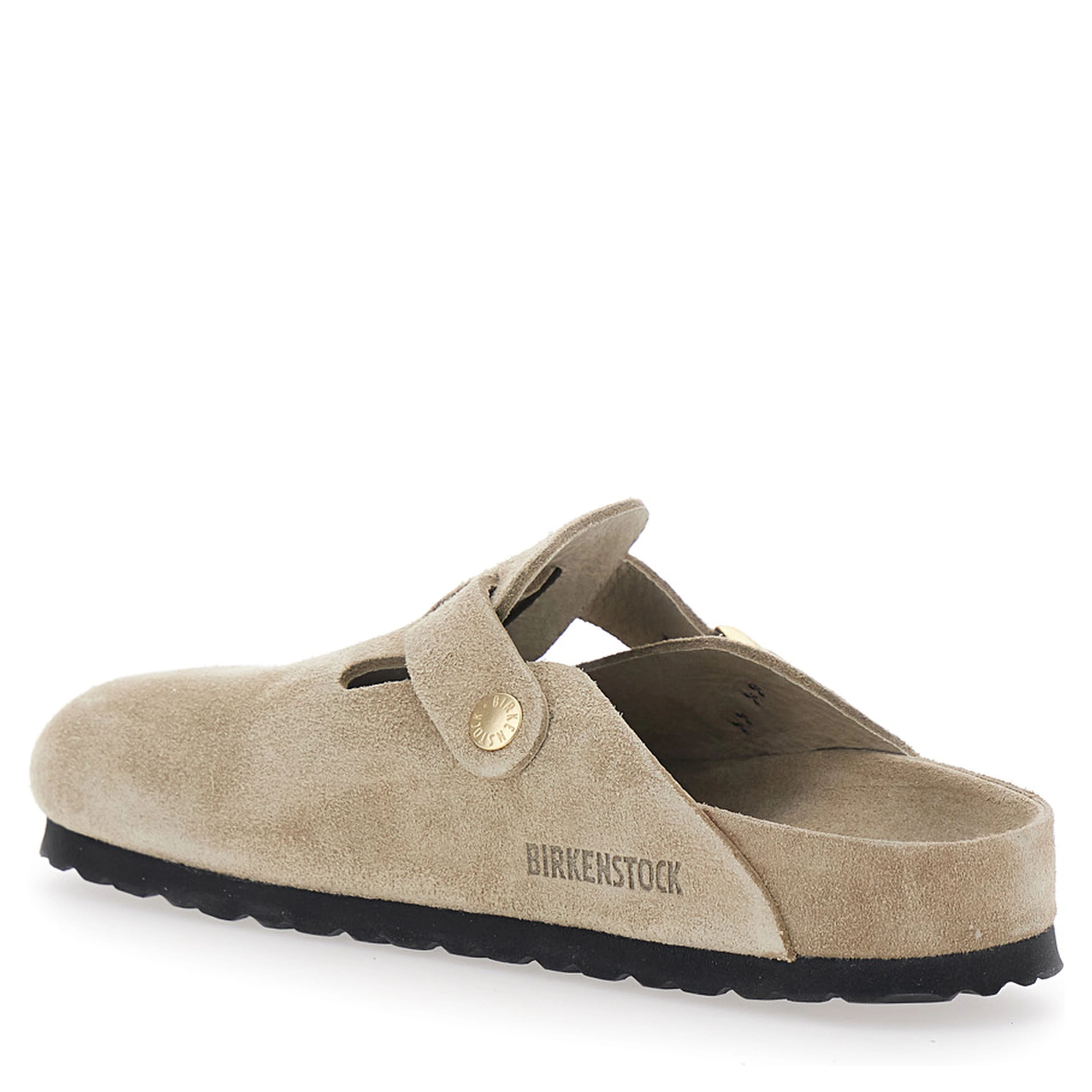 Boston Beige Mules with Buckle and Rounded Toe in Suede for Women