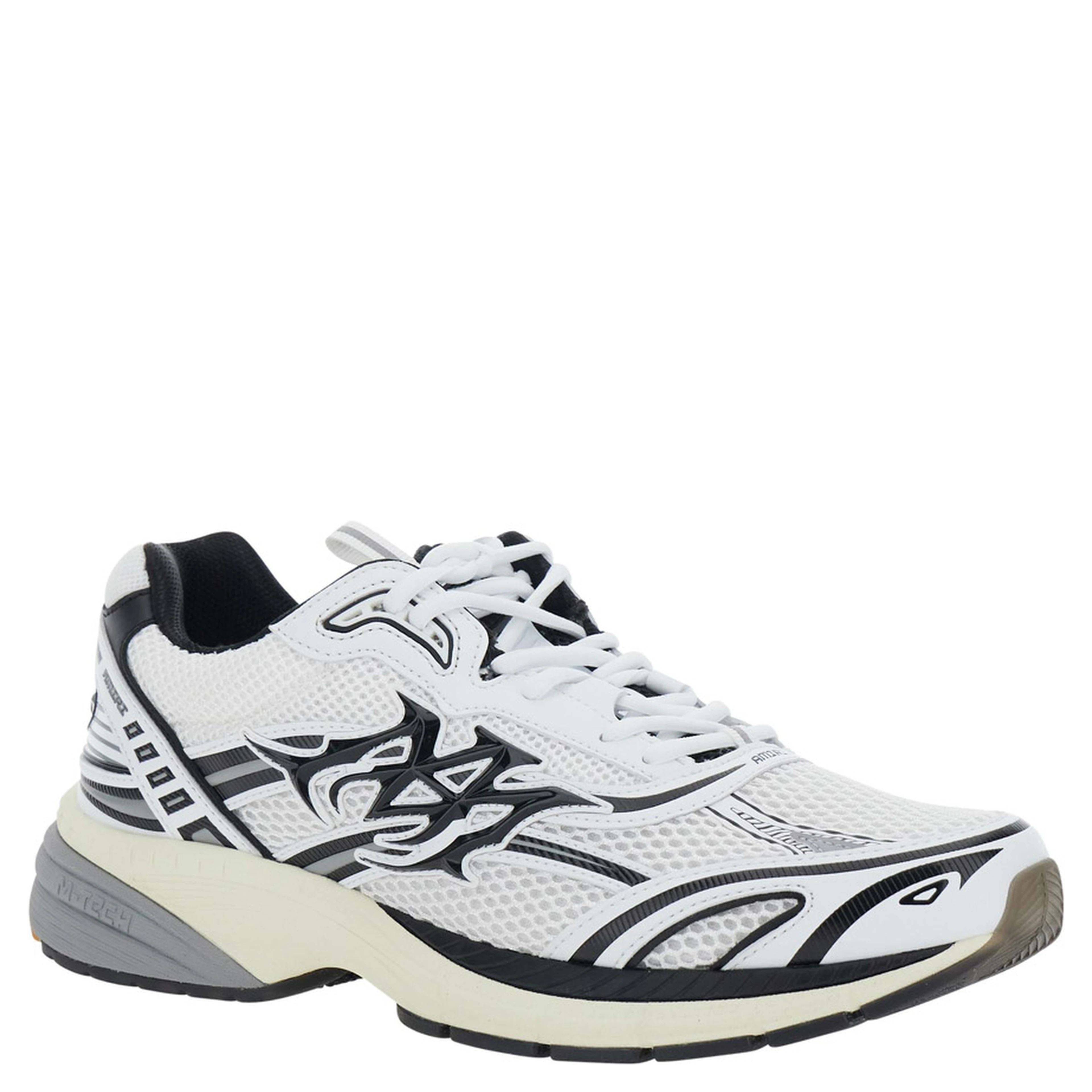 M-Tech white Sneakers with side logo patch in leather and fabric and leather for men