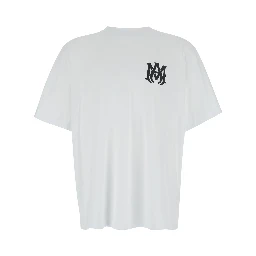 Oversized T-Shirt with Contrast Logo Print in White Cotton for Men