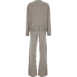 CASHMERE SET with long sleeves and V-neck in beige cashmere for women