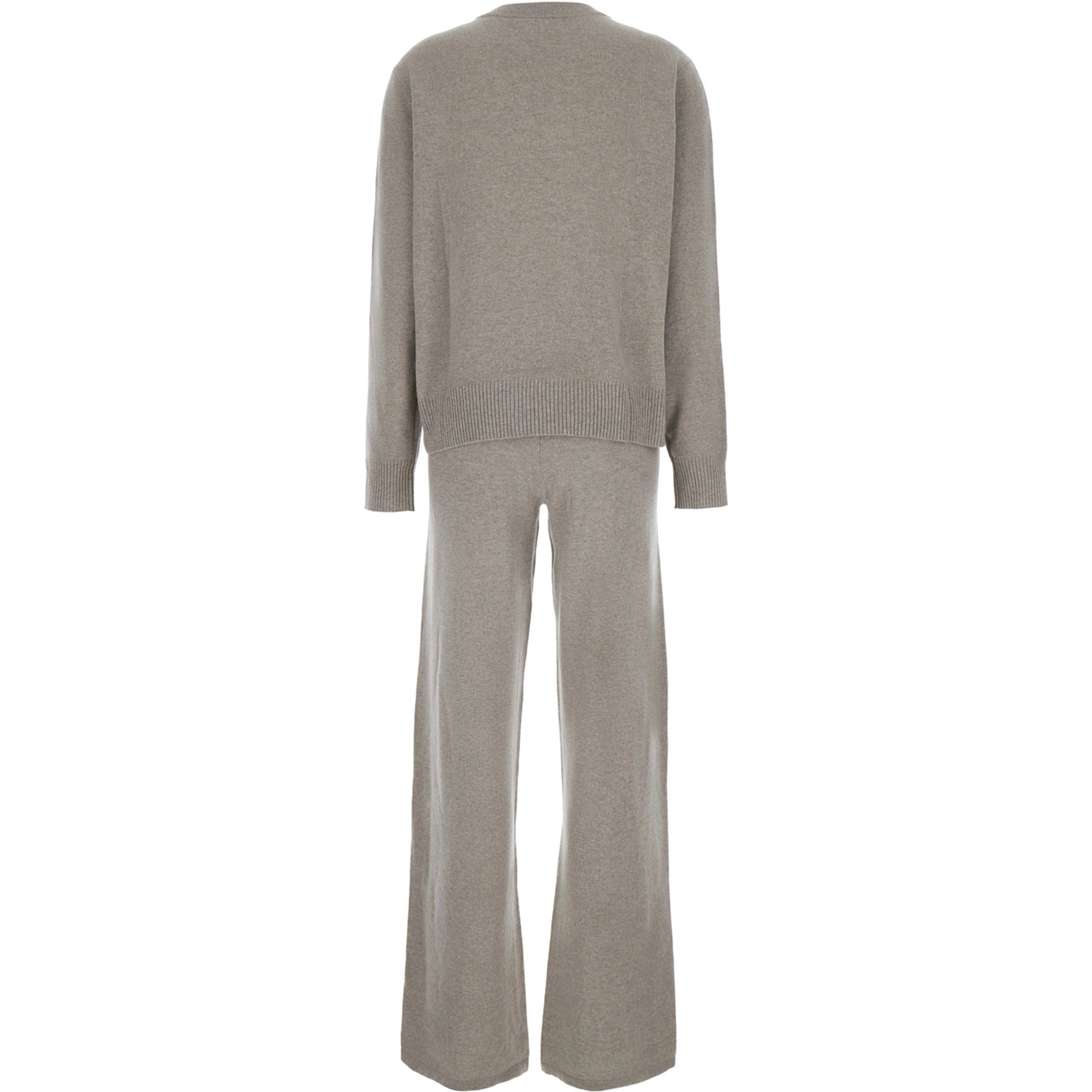 CASHMERE SET with long sleeves and V-neck in beige cashmere for women