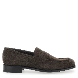 Brown Loafers with Almond Toe in Suede for Men