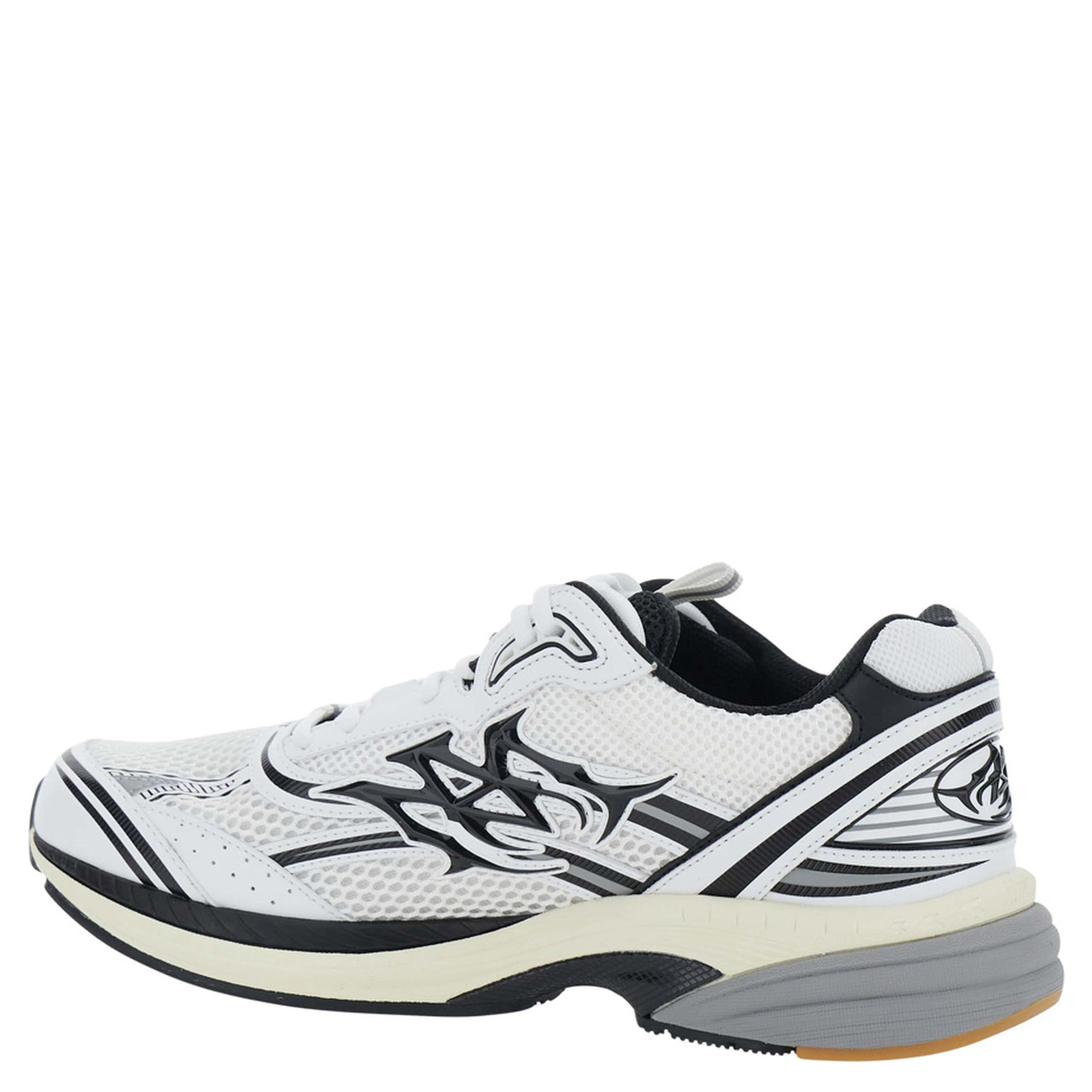 M-Tech white Sneakers with side logo patch in leather and fabric and leather for men