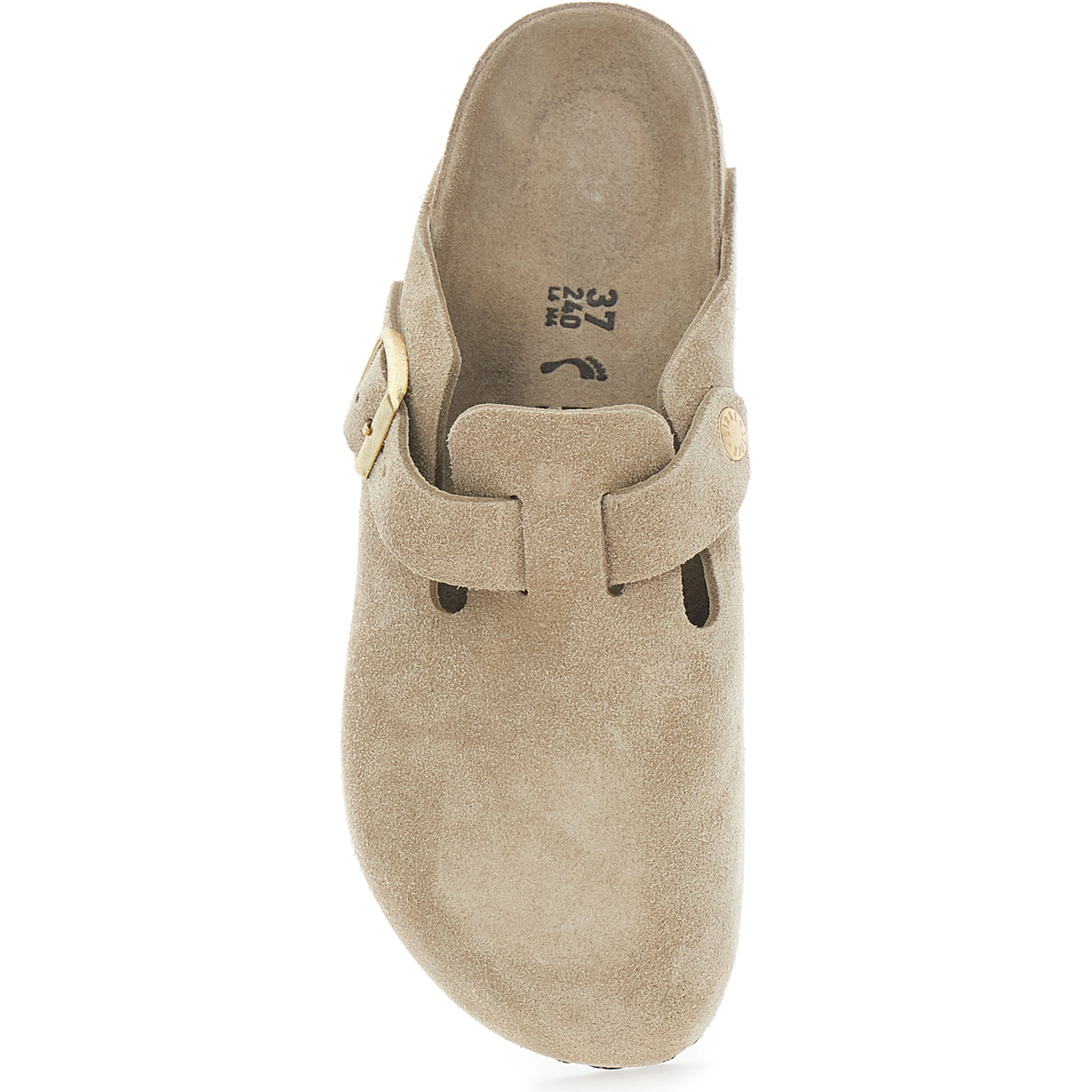 Boston Beige Mules with Buckle and Rounded Toe in Suede for Women