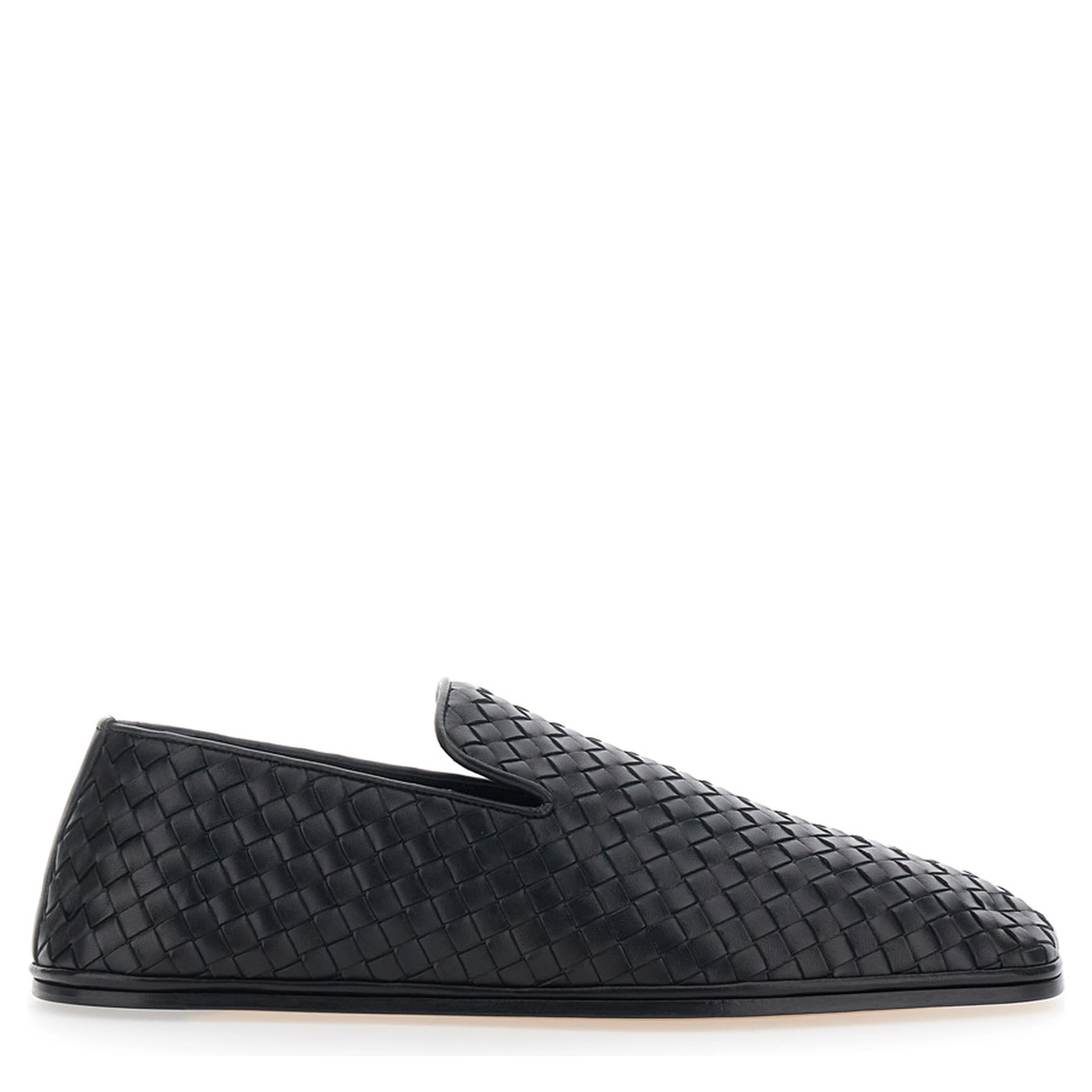 Palazzo Black Loafers with rounded toe and Intrecciato motif in leather for men