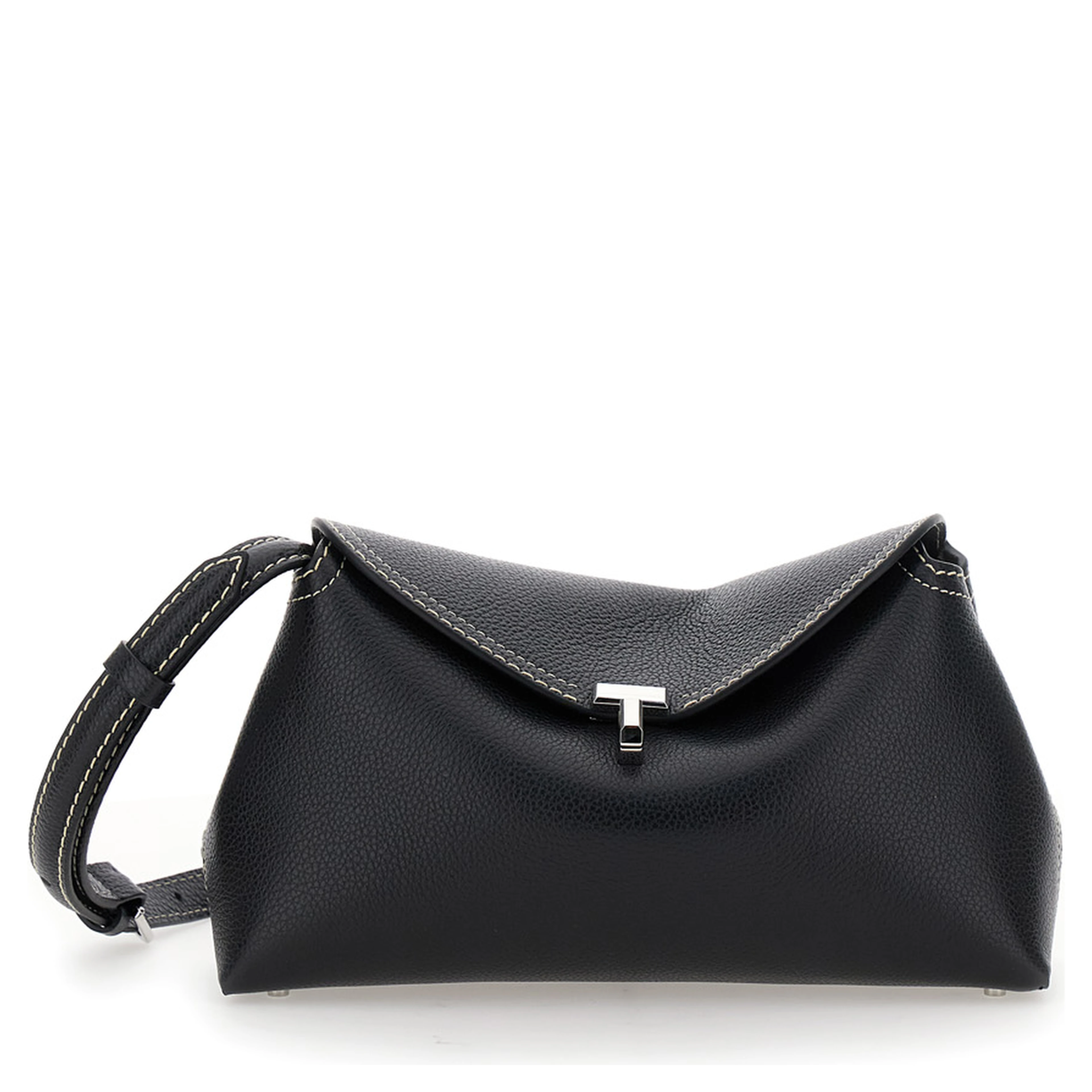 T-Lock Black Crossbody bag with T Closure in Grained Leather Woman