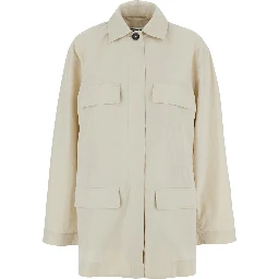 beige Jacket with classic collar and patch pockets on the front in Cotton and Tech Fabric blend Woman