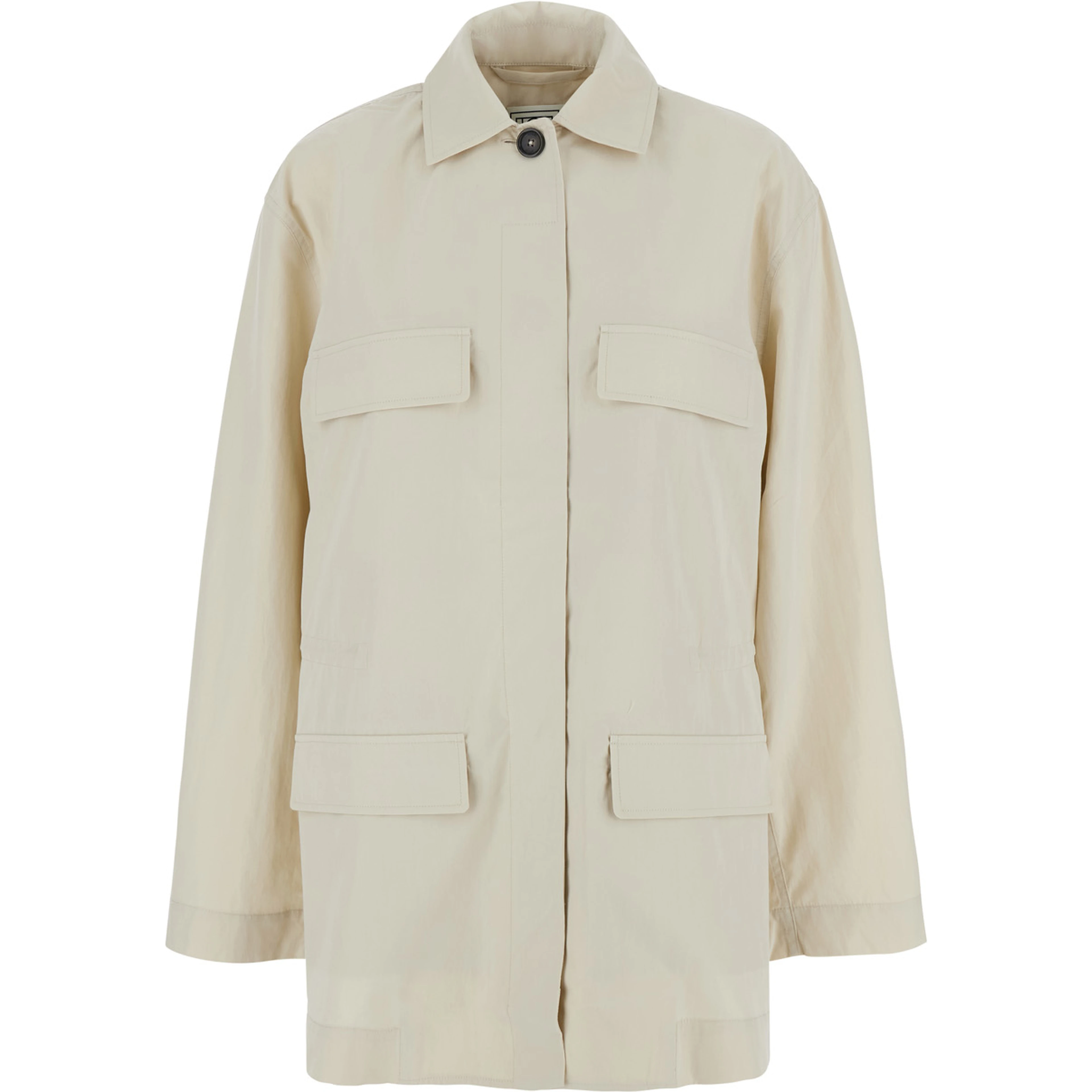 beige Jacket with classic collar and patch pockets on the front in Cotton and Tech Fabric blend Woman