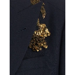 Barrysta Blue Double-Breasted Jacket with Peak revers and Embroidery on the Front in Wool for Women