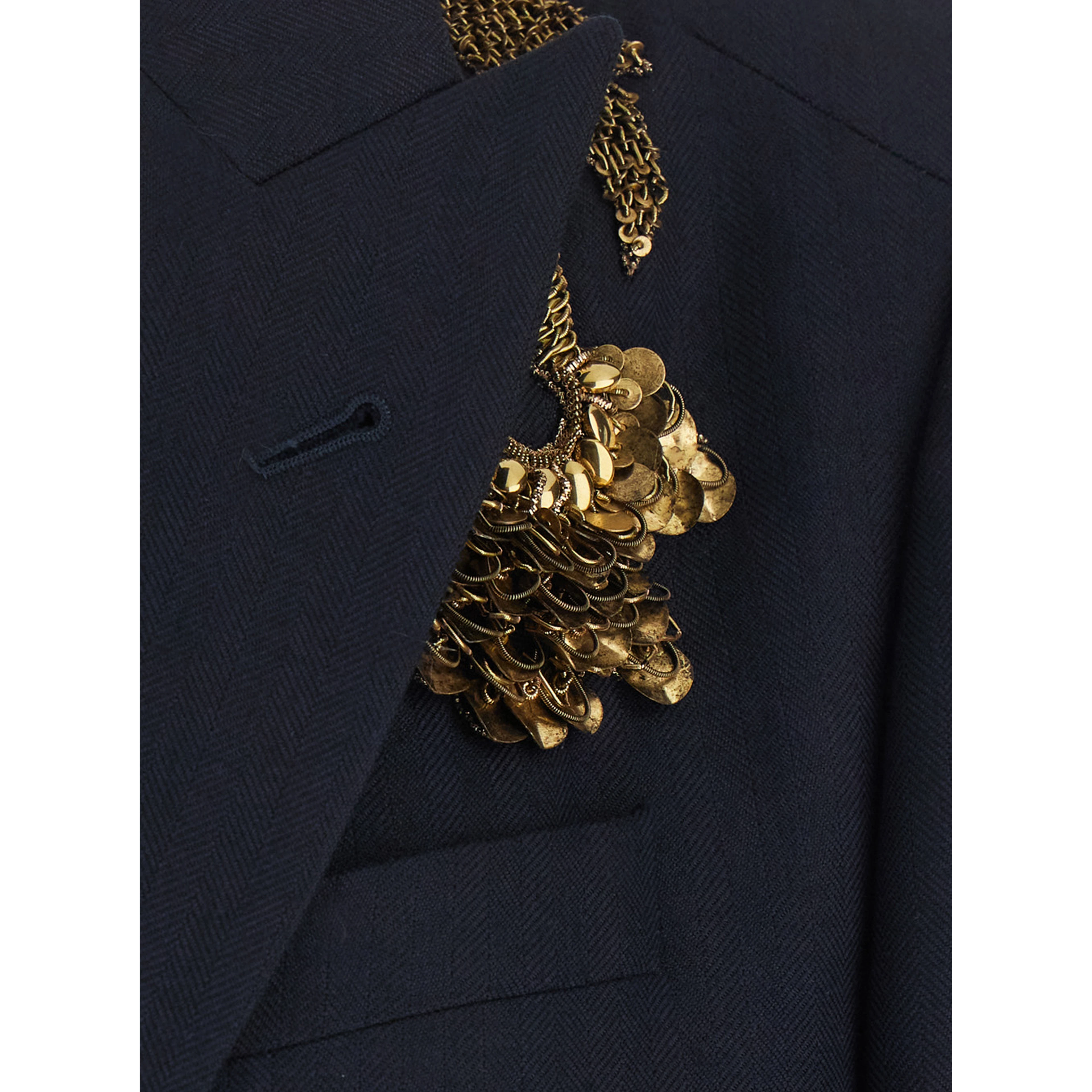 Barrysta Blue Double-Breasted Jacket with Peak revers and Embroidery on the Front in Wool for Women