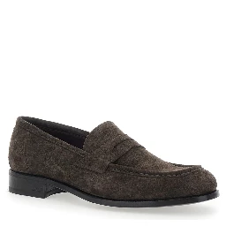 Brown Loafers with Almond Toe in Suede for Men
