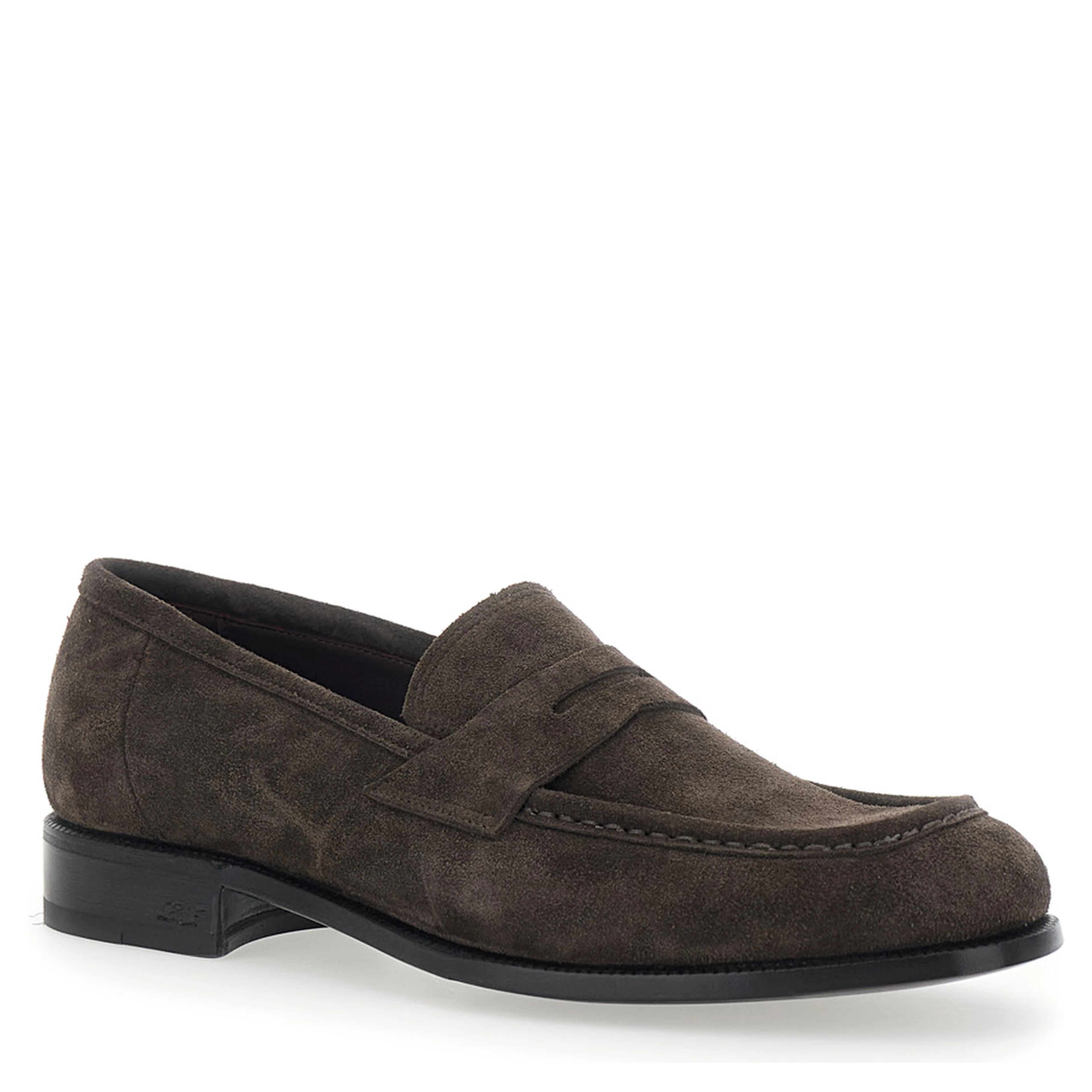 Brown Loafers with Almond Toe in Suede for Men