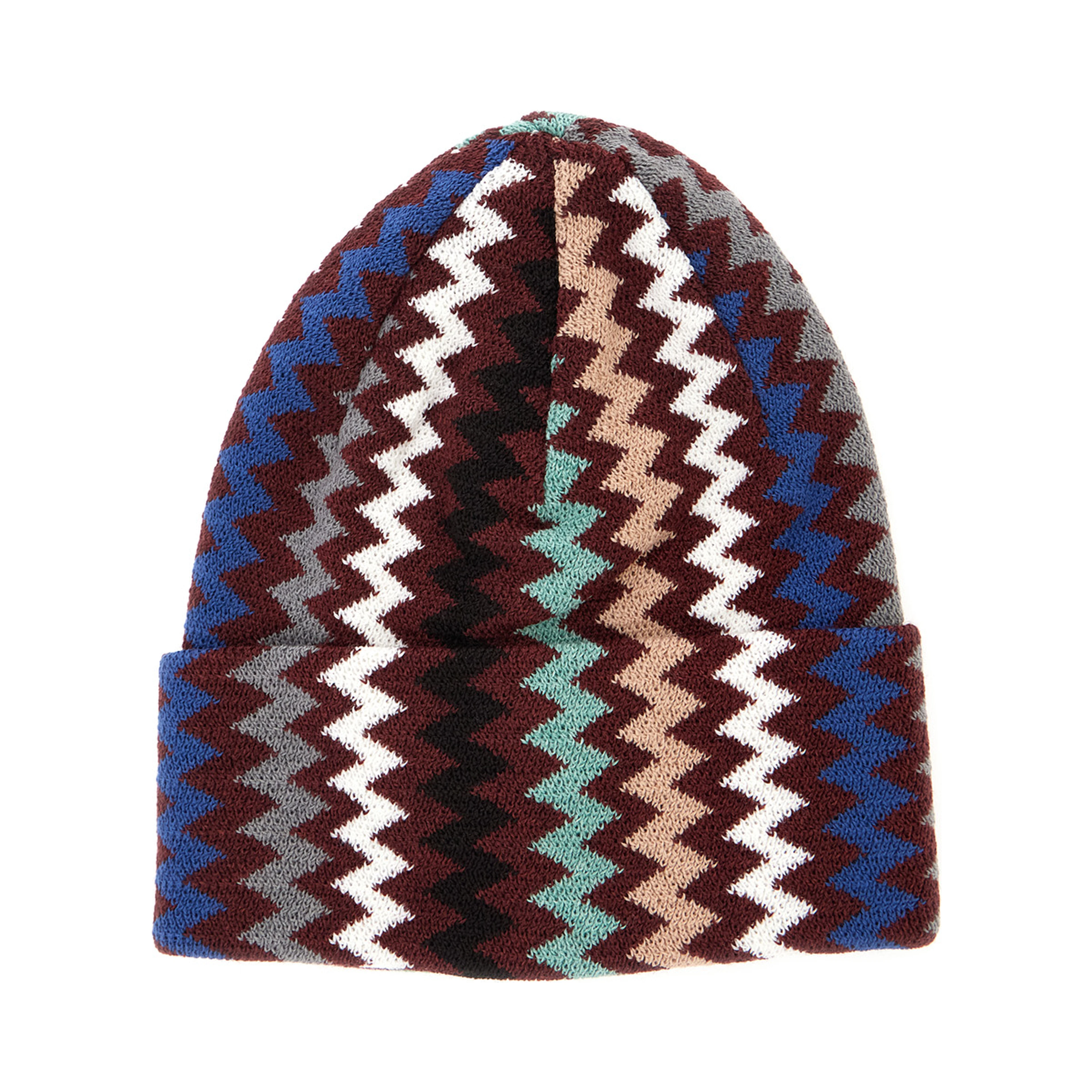 Multicolor beanie with turn-up brim ZigZag motif in wool blend for men