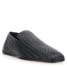Palazzo Black Loafers with rounded toe and Intrecciato motif in leather for men