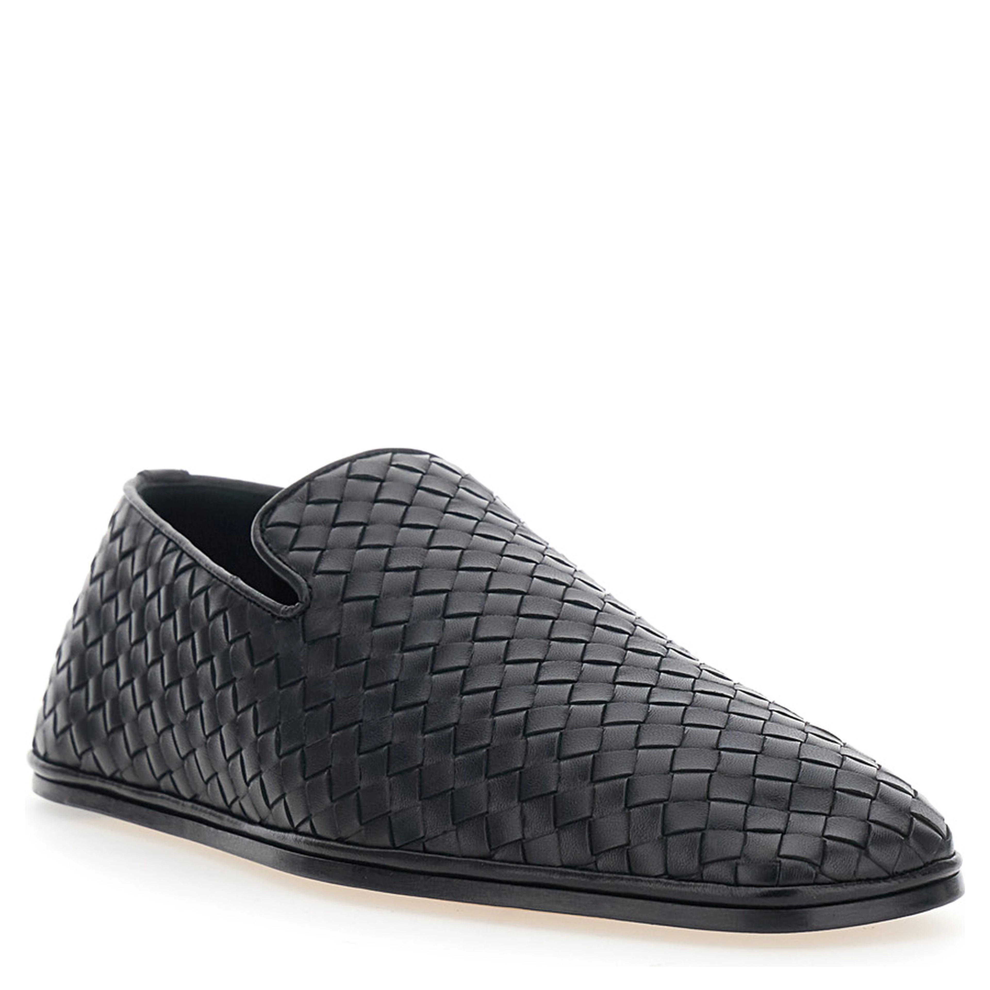 Palazzo Black Loafers with rounded toe and Intrecciato motif in leather for men