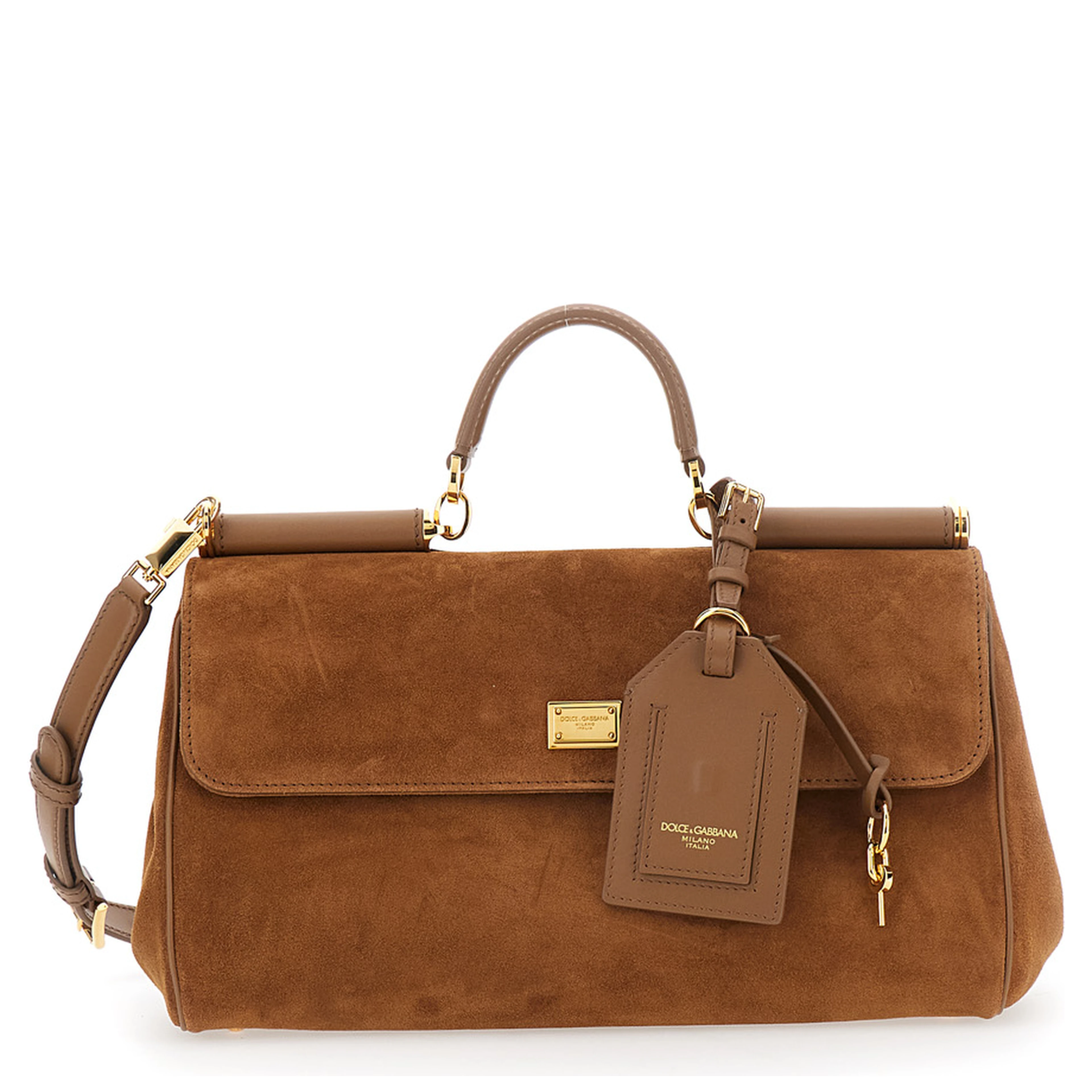 My Sicily Brown Medium Handbag with Lock Detail and Adjustable and Removable Strap in Suede for Women
