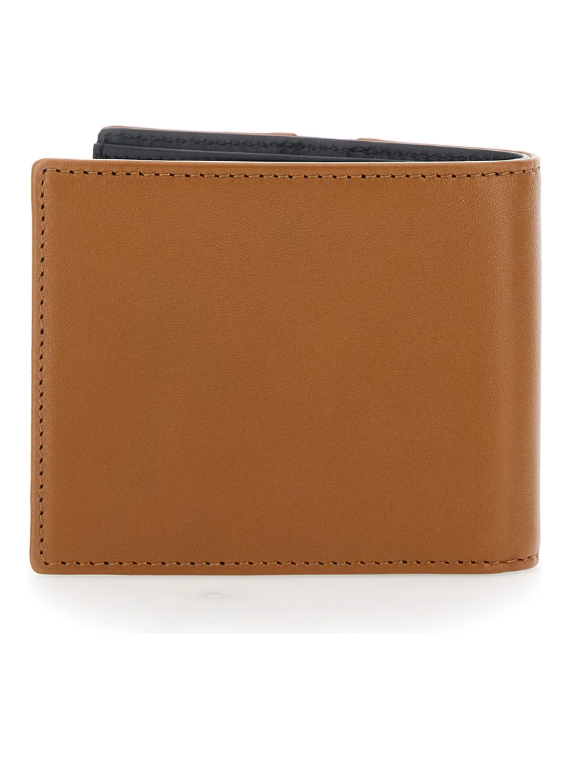 Brown Bi-Fold Wallet with Contrasting Maxi VLogo on the Front in Leather for Men