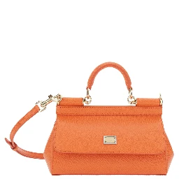 Sicily Orange handbag with Adjustable and Removable Shoulder Strap and Logo Plate on the Front in Leather for Women