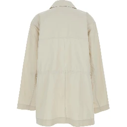 beige Jacket with classic collar and patch pockets on the front in Cotton and Tech Fabric blend Woman