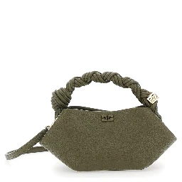 Bou Mini Green Handbag with Woven Handle and Adjustable and Removable Strap in Grained Leather for Women