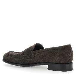 Brown Loafers with Almond Toe in Suede for Men