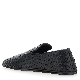 Palazzo Black Loafers with rounded toe and Intrecciato motif in leather for men